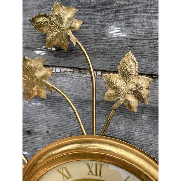 Vintage MCM United Starburst Ivy Leaves Electric wall clock Gold - Picture 12 of 14